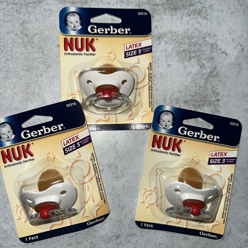 Gerber NUK Orthodontic Pacifiers Size 3 Toddler 18M+ 3 Pack Rubber Latex White